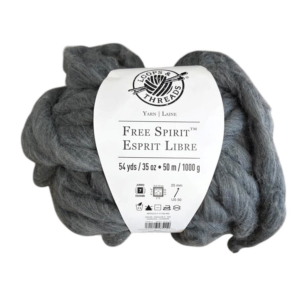 Loops & Threads Free Spirit Yarn NWT 54 Yards Gray Wool Blend Thick Threads DIY